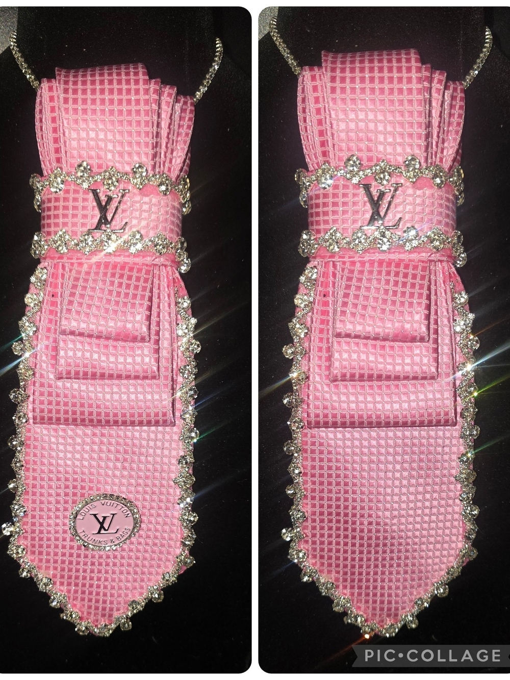 ELEGANT Rhinestone Pink Tie Necklace And Charm